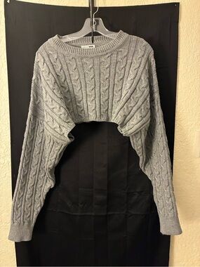 Fashion Nova Light Gray Cropped Cable Knit Sweater